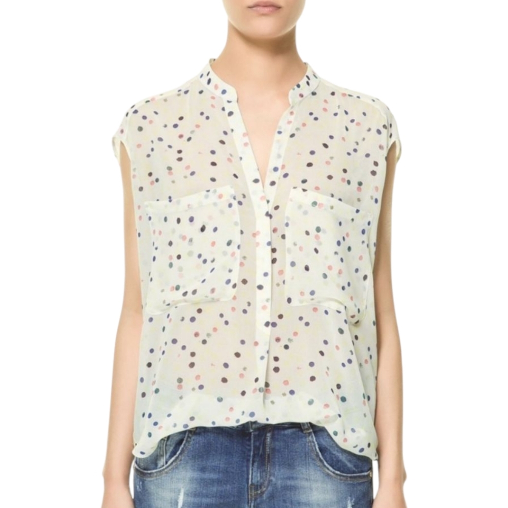 Zara Polka Dot Sleeveless Blouse - White  Sz M